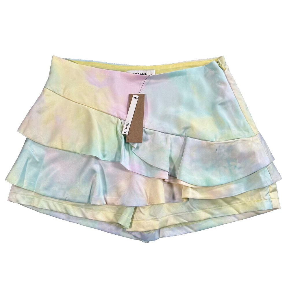 Do + Be Collection Ruffle Skort Shorts Size Large Tie-Dye Pink/Yellow New
